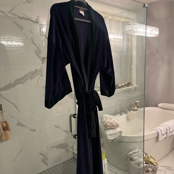 Mens vintage pennmens housecoat ribbed velour velvet one size navy/green - Picture 13 of 15